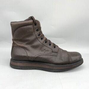 Car Shoe Prada Mens 11 KUT 473 Combat Boots Brown Leather Cap Toe Lace Up Work